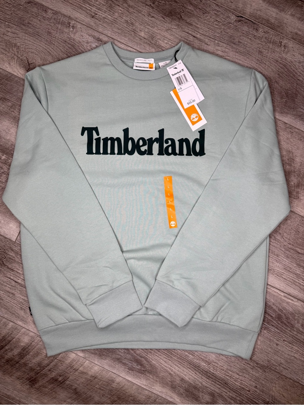 Timberland Light Sage Crewneck Sweatshirt with Black Logo